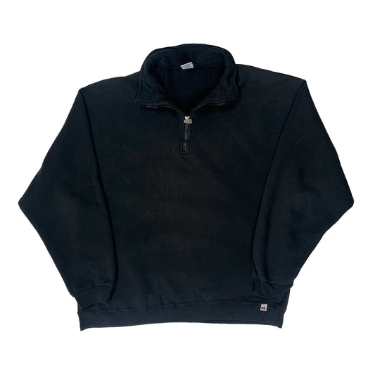 Vintage Sports Logo Russell Athletic Collared 1/4 Zip - XL Black Cotton Blend