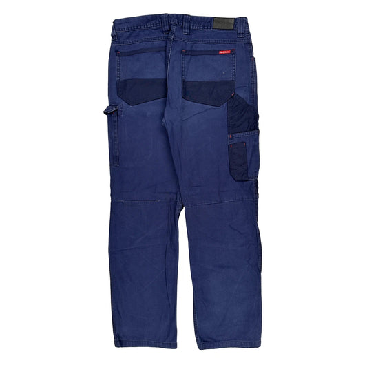 Hard Yakka Double Knee Cargo Trousers - 34W 32L Blue Cotton