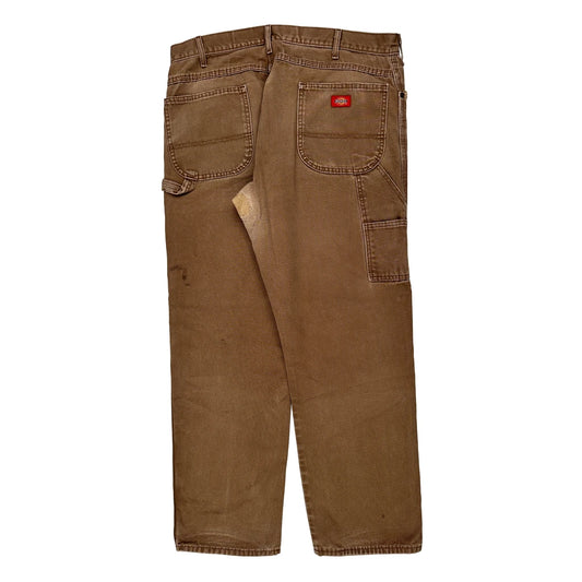 Dickies Double Knee Carpenter Trousers - 38W 32L Brown Cotton