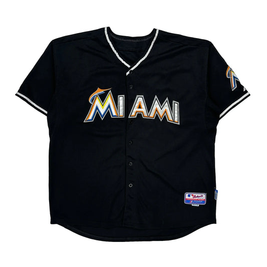 Miami Marlins Majestic Mlb Jersey - 2XL Black Polyester