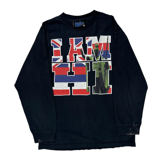 Union Jack Print Pipe Dream Graphic Long Sleeve T-Shirt - Large Black Cotton