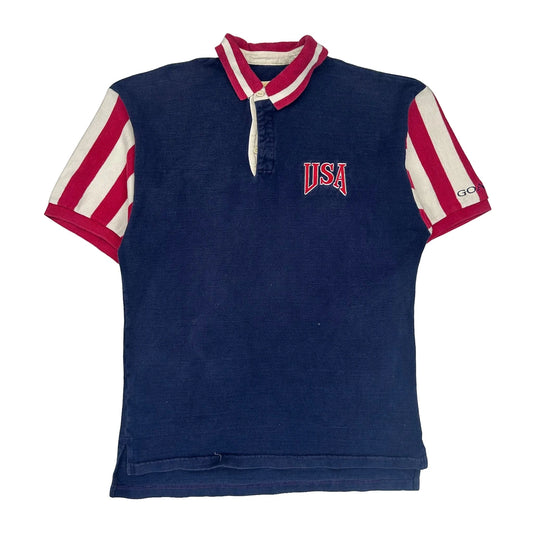 USA Dehen Striped Polo Shirt - Large Blue Cotton