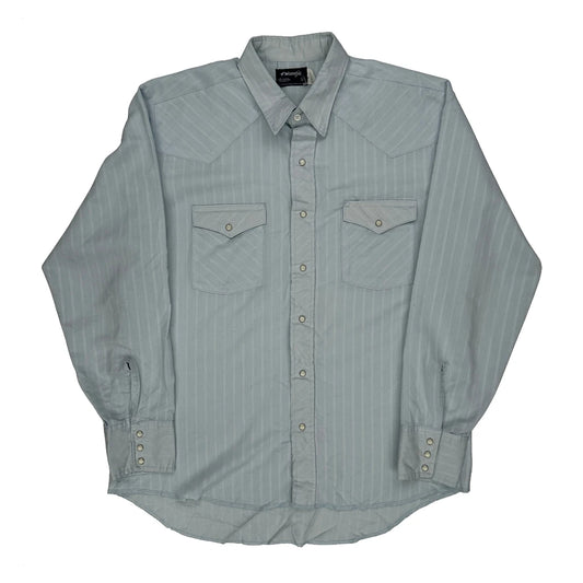 Wrangler Striped Shirt - Large Blue Cotton