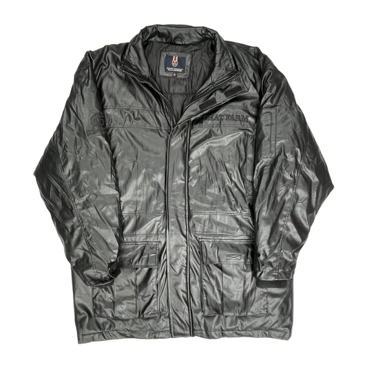 Vintage Phat Farm Leather Jacket - Large Black Polyester