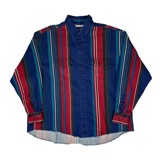 Vintage Wrangler Striped Shirt - 2XL Blue Cotton