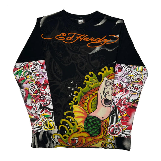 Ed Hardy Graphic Long Sleeve T-Shirt - 2XL Black Cotton