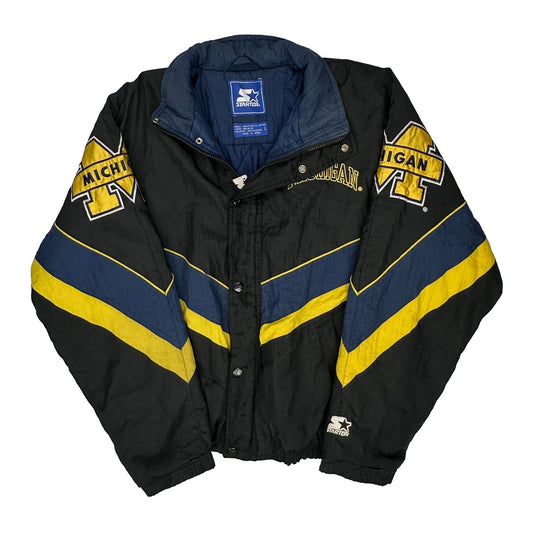 Michigan Starter College Jacket - Large Black Nylon