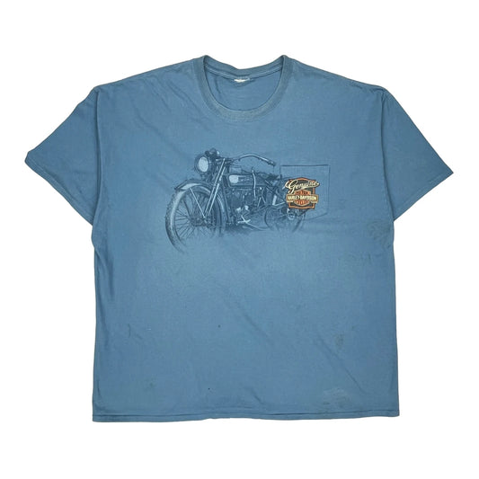 Columbia Motorcycle Harley Davidson Graphic T-Shirt - 3XL Blue Cotton