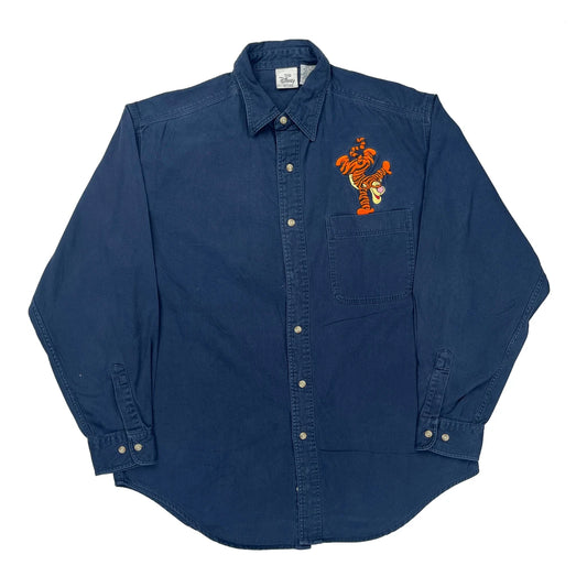 Tigger Embroidery Disney Cartoon Shirt - Medium Blue Cotton