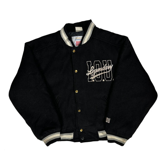 Legendary 1985 Unbranded Spellout Varsity Jacket - Medium Black Wool