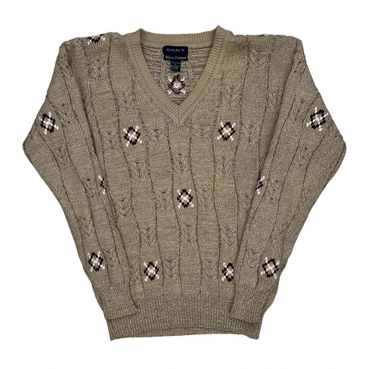 Gant Argyle Jumper - Small Beige Cotton