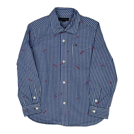 Age 6-7 Tommy Hilfiger Striped Shirt - Small Blue Cotton