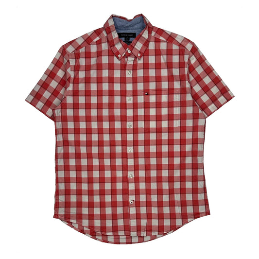 Tommy Hilfiger Checked Short Sleeve Shirt - Medium Red Cotton