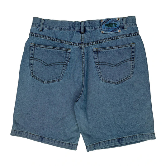 Private System Embroidered Denim Shorts - 34W 9L Blue Denim