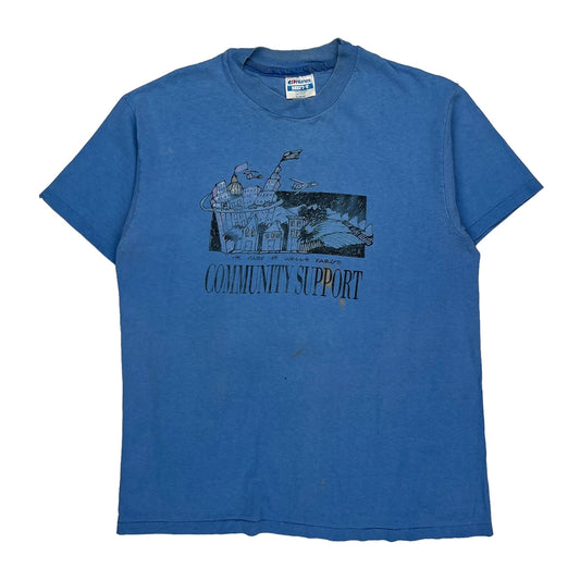 Community Support Hanes Graphic T-Shirt - Large Blue Cotton