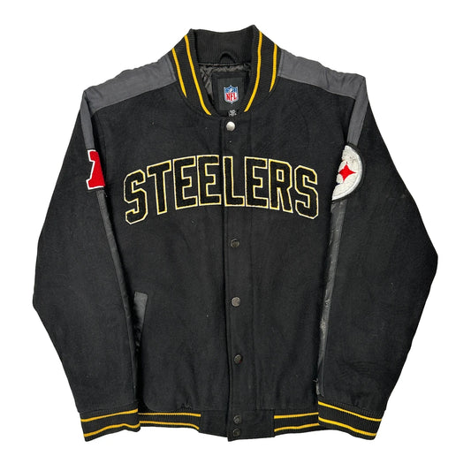 Vintage Steelers Nfl Football Varsity Jacket - XL Black Wool Blend