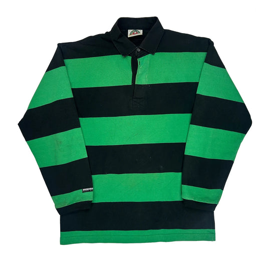 Vintage Barbarian Striped Rugby Shirt - Large Green Cotton