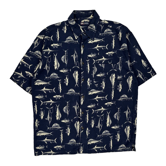 Faded Glory Hawaiian Shirt - Large Blue Cotton