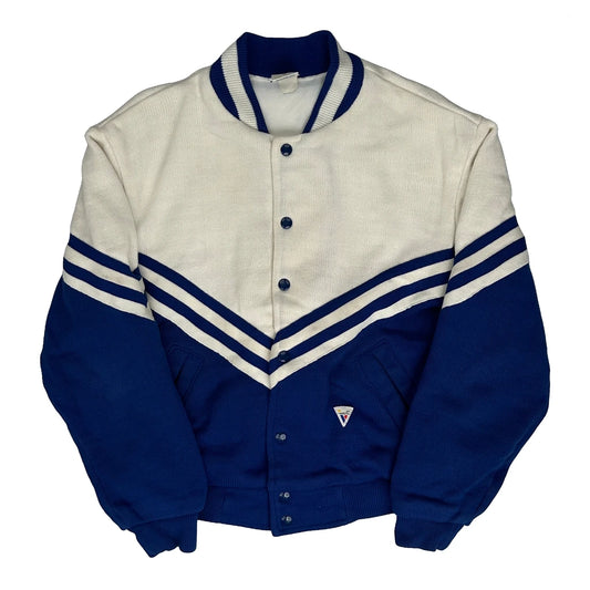 70S Unbranded Striped Varsity Jacket - Small Blue Cotton Blend