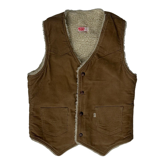 80S Sherpa Lined Levis Corduroy Gilet - Small Brown Corduroy