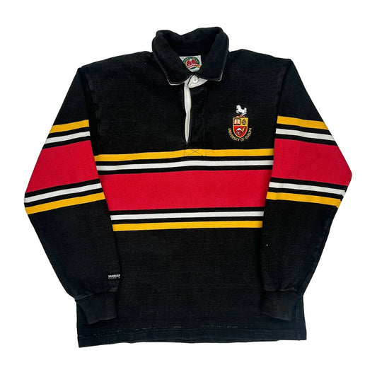 Vintage University Of Guelph Barbarian Striped Rugby Shirt - Medium Black Cotton