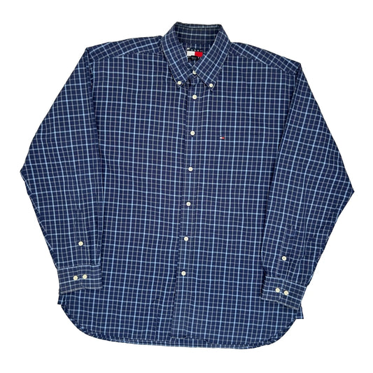 Vintage Tommy Hilfiger Checked Shirt - Large Blue Cotton