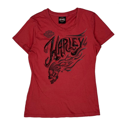 Motorcycle Harley Davidson Graphic T-Shirt - Small Red Cotton