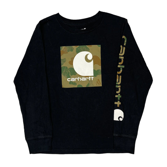 Age 8-10 Carhartt Camo Long Sleeve T-Shirt - Small Black Cotton