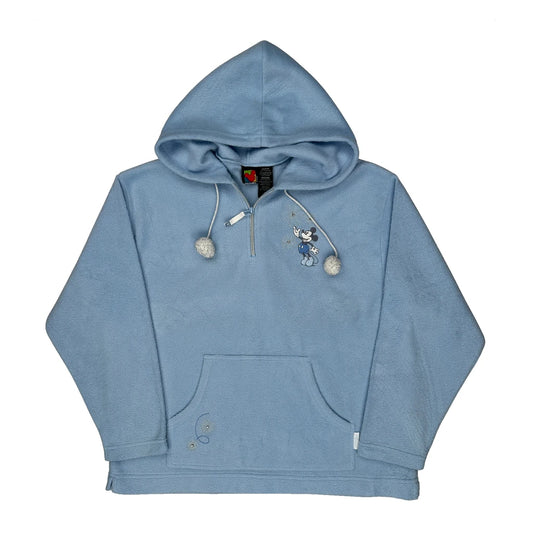 Vintage Mickey Mouse Mickey Cartoon Hoodie - Medium Blue Polyester