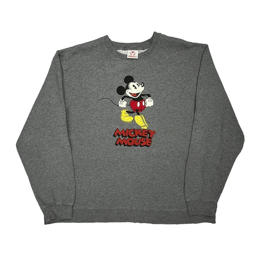 Vintage Mickey Mouse Disney Cartoon Sweatshirt - Large Grey Cotton Blend