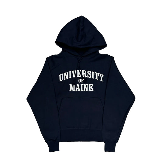 Vintage Reverse Weave Champion College Hoodie - Small Navy Cotton Blend