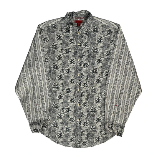 Vintage Guess Floral Patterned Shirt - Medium Grey Cotton