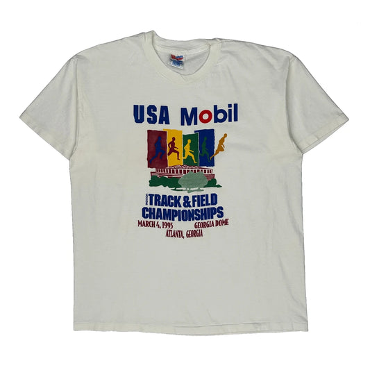 Vintage USA Mobil Track & Field Championships Hanes Graphic T-Shirt - XL White Cotton