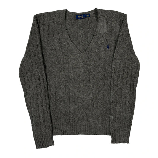 Polo By Ralph Lauren V-Neck Jumper - Large Grey Wool