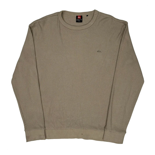 Vintage Waffle Knit Quiksilver Long Sleeve T-Shirt - Large Beige Cotton