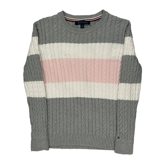 Tommy Hilfiger Striped Jumper - Large Grey Cotton
