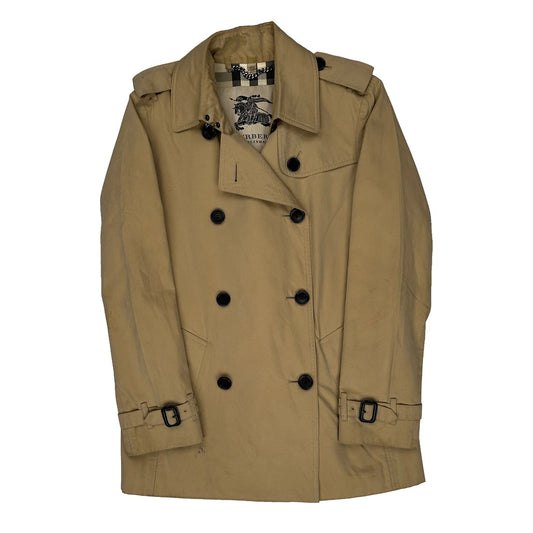 Vintage Burberry Double Breasted Checked Trench Coat - Small Beige Cotton