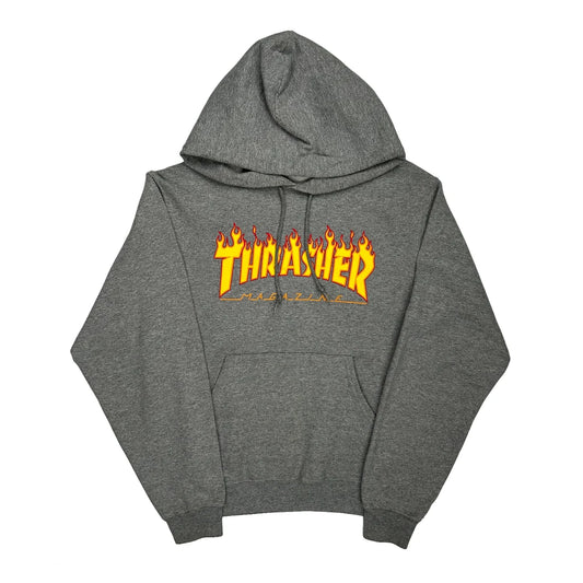 Vintage Skateboarding Thrasher Spellout Hoodie - Small Grey Cotton