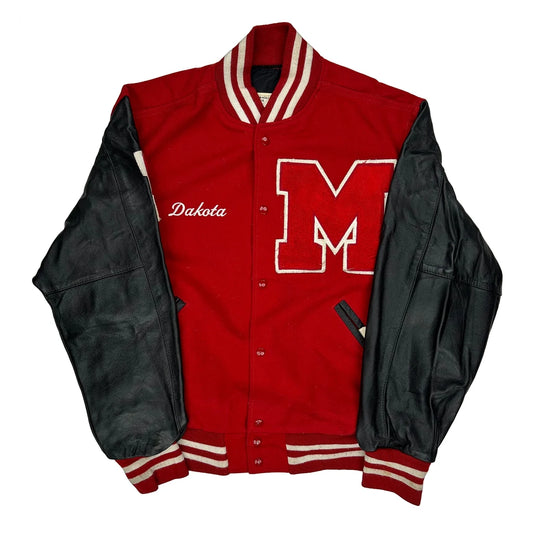 Vintage Letter M Holloway Varsity Jacket - XL Red Leather