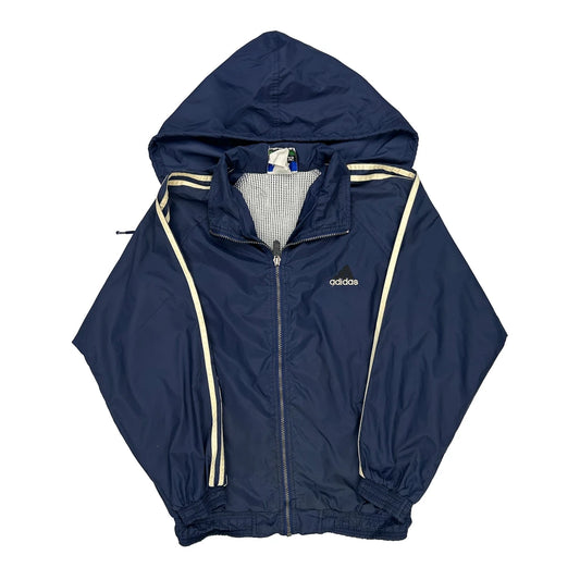 Adidas Striped Windbreaker - XL Navy Nylon
