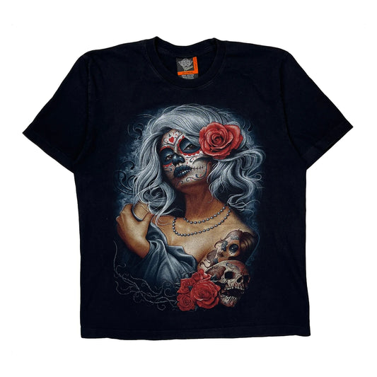 Tattoo Style Rock Eagle Single Stitch T-Shirt - Large Black Cotton