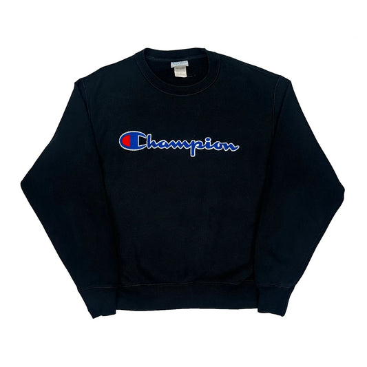 Reverse Weave Champion Spellout Sweatshirt - Large Black Cotton Blend
