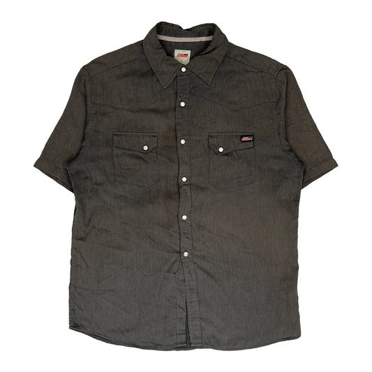 Dickies Striped Short Sleeve Shirt - Large Grey Cotton Blend