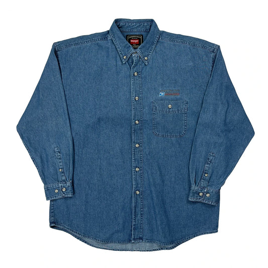 USps Logo Wrangler Denim Shirt - Large Blue Cotton