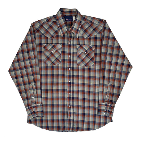 70S Panhandle Slim Checked Pearl Snap Flannel Shirt - Medium Multicoloured Cotton Blend