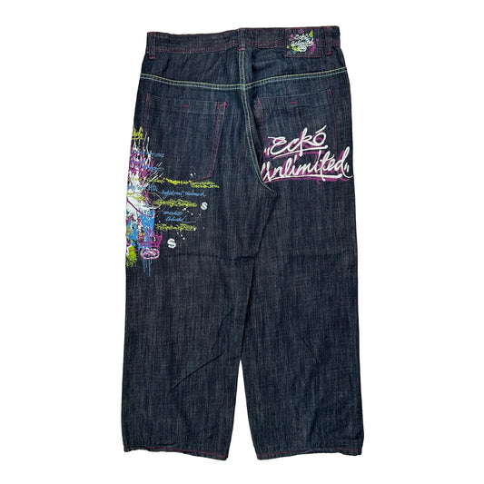 Vintage Graffiti Ecko Unltd Baggy Graphic Jeans - 34W 27L Dark Wash Cotton
