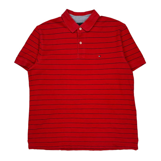 Tommy Hilfiger Striped Polo Shirt - Large Red Cotton