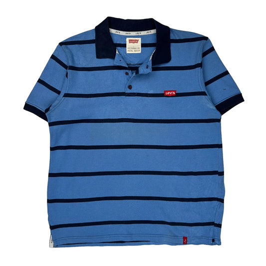 Vintage Levis Striped Polo Shirt - Large Blue Cotton
