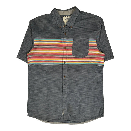 Vans Striped Short Sleeve Shirt - Large Grey Cotton