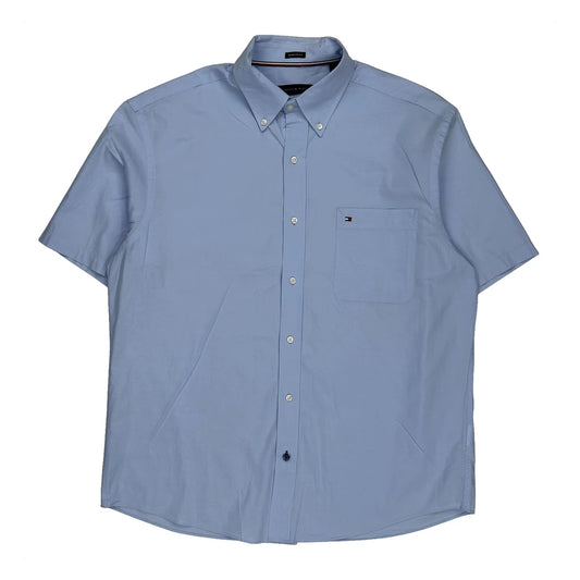 Vintage Tommy Hilfiger Short Sleeve Shirt - Large Blue Cotton